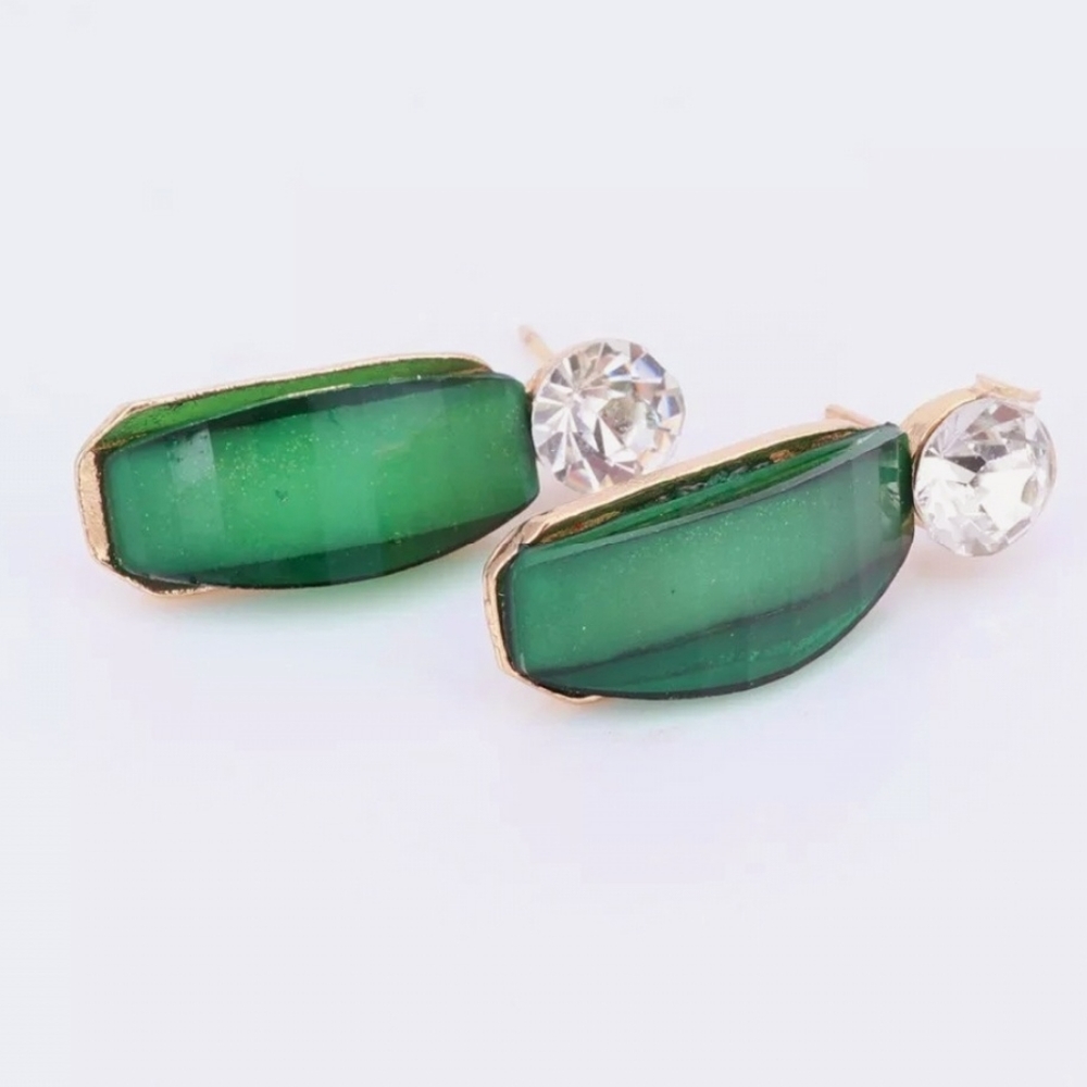18K gold plated green and white crystal necklace earrings set - Picture 7 of 12